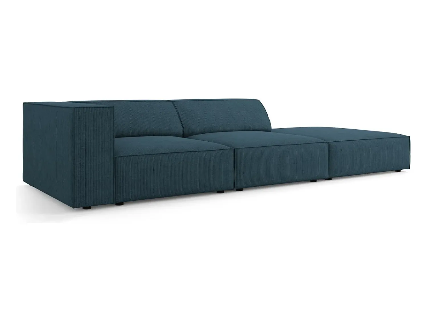 Sofá*Cosmopolitan Design - Sofá direito "Arendal" 4 lugares em tecido chenille com efeito canelado azul marinho - 262x102x70cm Azul esverdeado