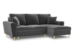 Cosmopolitan Design - Sofá convertível de canto direito com caixa de arrumação "Kyoto" 4 lugares em veludo cinza claro - 241x145x88cm^ Sofá