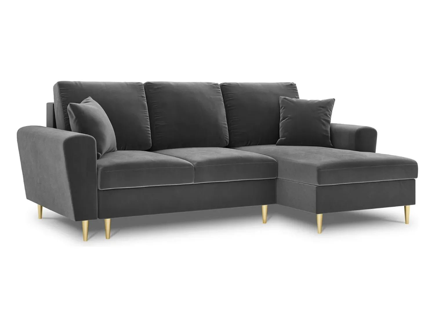 Cosmopolitan Design - Sofá convertível de canto direito com caixa de arrumação "Kyoto" 4 lugares em veludo cinza claro - 241x145x88cm^ Sofá