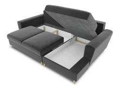 Cosmopolitan Design - Sofá convertível de canto direito com caixa de arrumação "Kyoto" 4 lugares em veludo cinza claro - 241x145x88cm^ Sofá