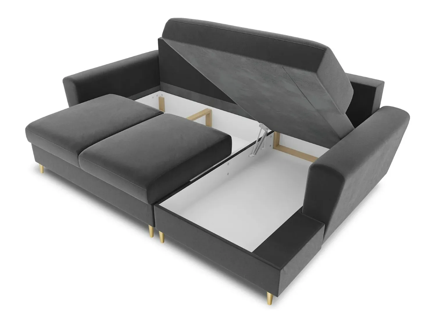 Cosmopolitan Design - Sofá convertível de canto direito com caixa de arrumação "Kyoto" 4 lugares em veludo cinza claro - 241x145x88cm^ Sofá