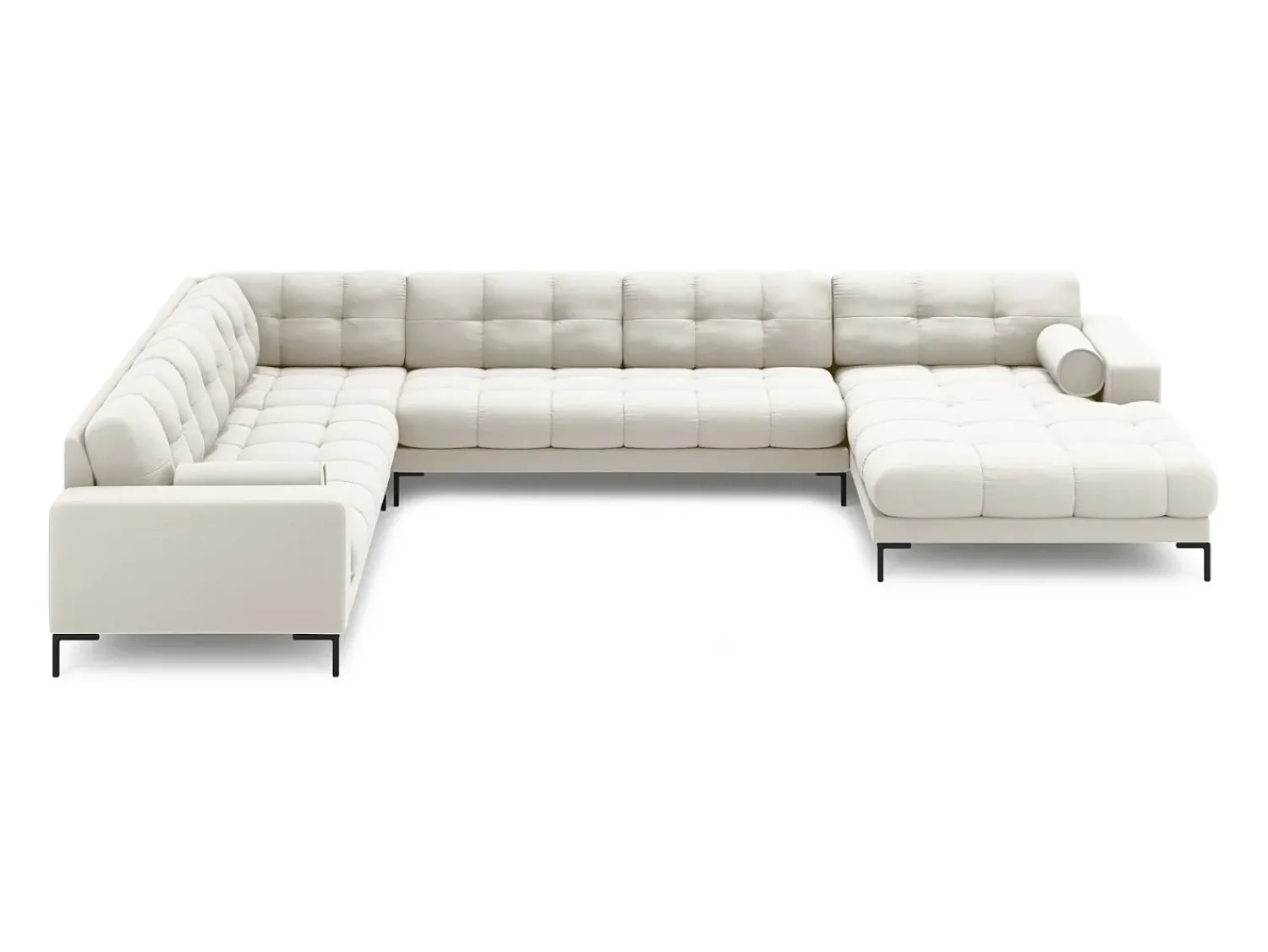 Sofá|Cosmopolitan Design - Sofá de canto panorâmico à esquerda "Bali" 7 lugares em tecido estrutural claro - 327x256x75cm Bege