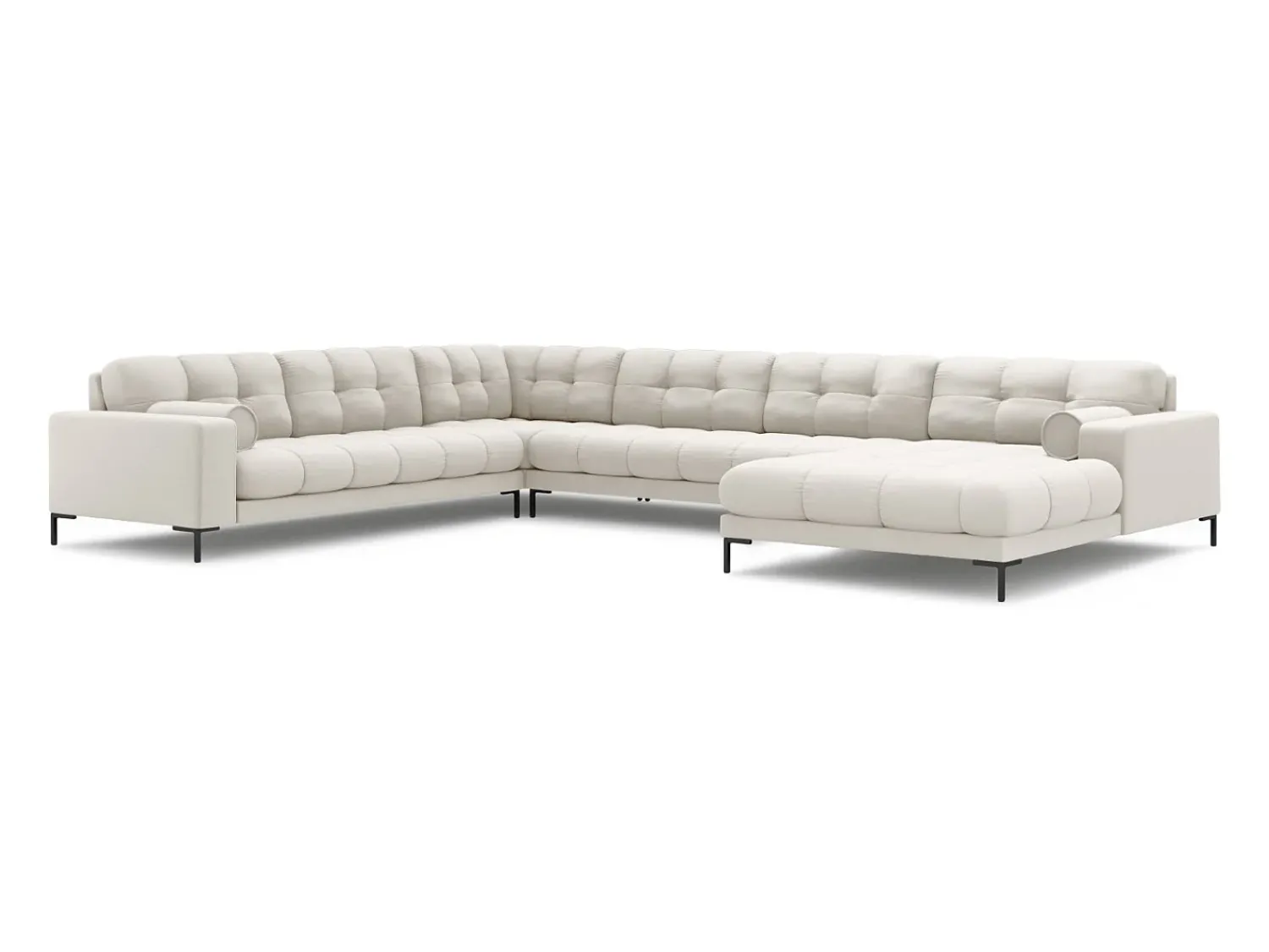 Sofá|Cosmopolitan Design - Sofá de canto panorâmico à esquerda "Bali" 7 lugares em tecido estrutural claro - 327x256x75cm Bege