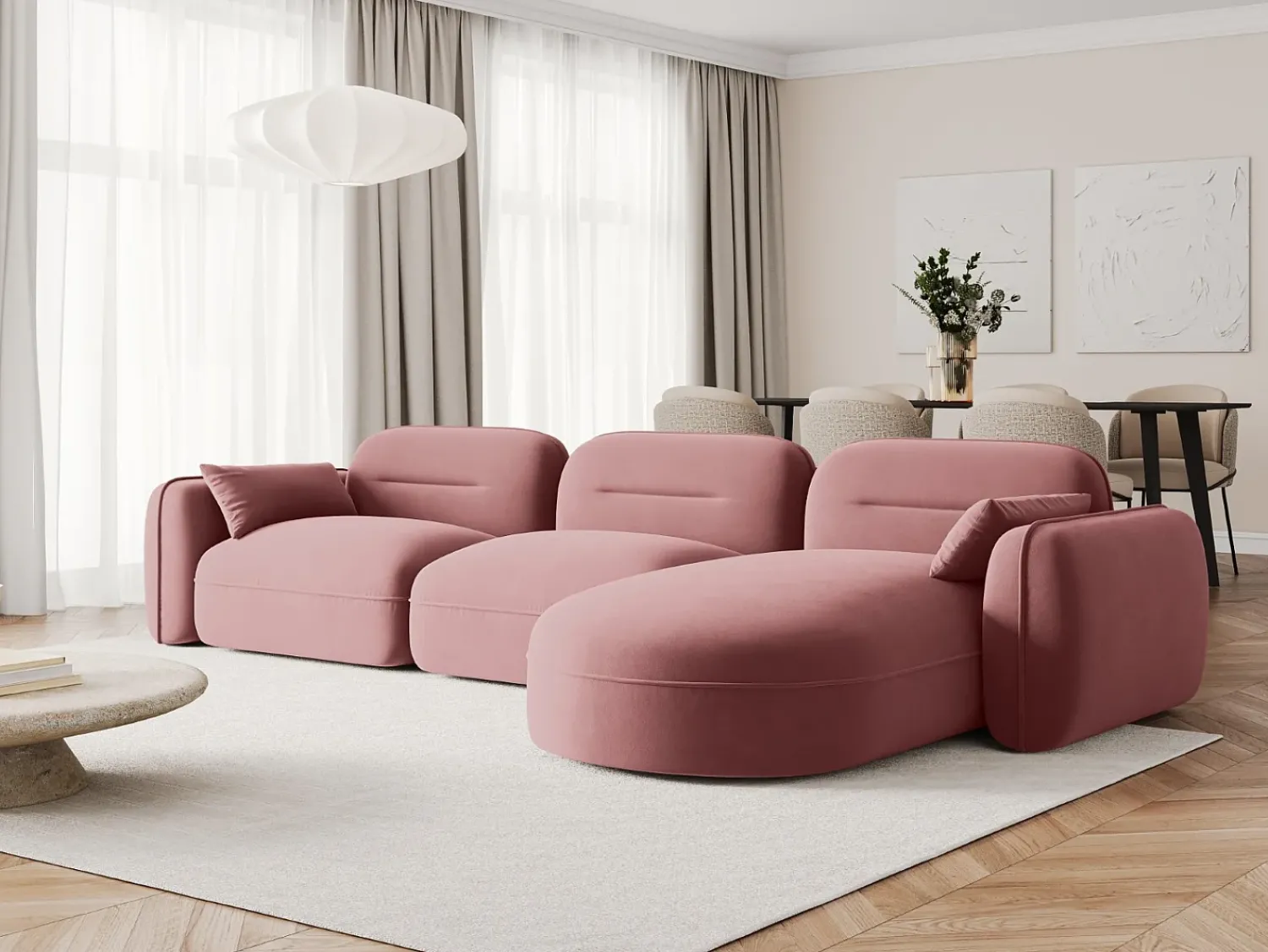 Sofá*Cosmopolitan Design - Sofá modular de canto direito "Sydney" 4 lugares em veludo salmão - 320x165x70cm Rosa claro