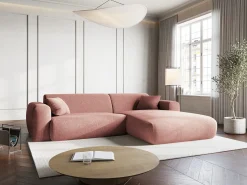 New Cosmopolitan Design - Sofá de canto direito "Nolio" 4 lugares em tecido chenille - 235x170x72cm Rosa