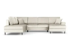 Cosmopolitan Design - Sofá panorâmico convertível esquerdo com caixa de arrumação "Kyoto" 7 lugares em veludo claro - 313x194x88cm^ Sofá