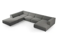 Sofá|Cosmopolitan Design - Sofá de canto panorâmico à esquerda "Arendal" 7 lugares em veludo cimento - 364x262x70cm Cinzento
