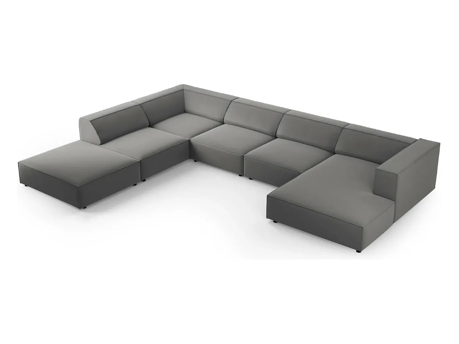 Sofá|Cosmopolitan Design - Sofá de canto panorâmico à esquerda "Arendal" 7 lugares em veludo cimento - 364x262x70cm Cinzento