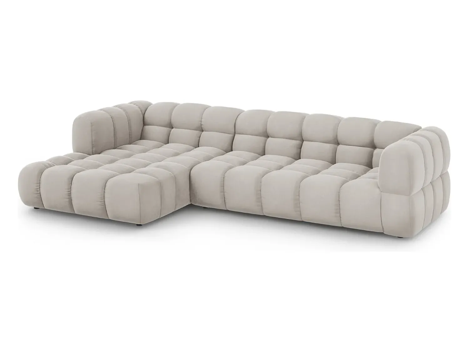 Best Cosmopolitan Design - Sofá modular de canto esquerdo "Sky" 4 lugares em veludo claro - 300x162x75cm Bege