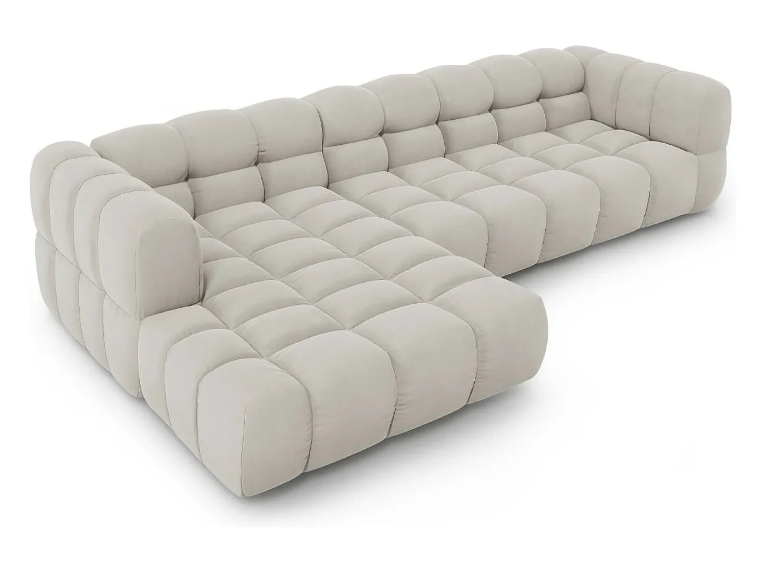 Best Cosmopolitan Design - Sofá modular de canto esquerdo "Sky" 4 lugares em veludo claro - 300x162x75cm Bege