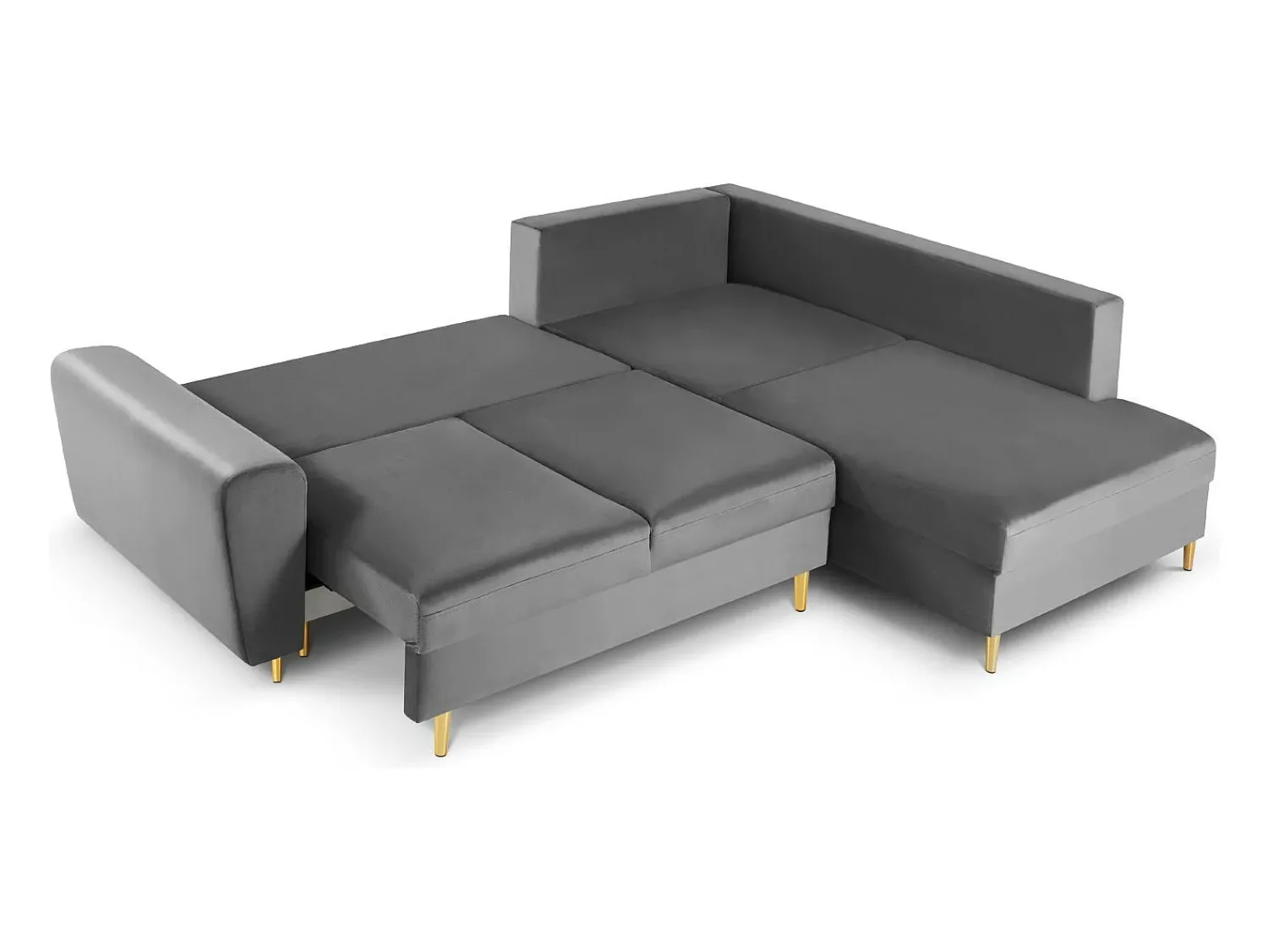 Discount Cosmopolitan Design - Sofá convertível de canto direito com caixa de arrumação "Kyoto" 5 lugares em veludo cinza claro - 243x194x88cm Cinzento claro