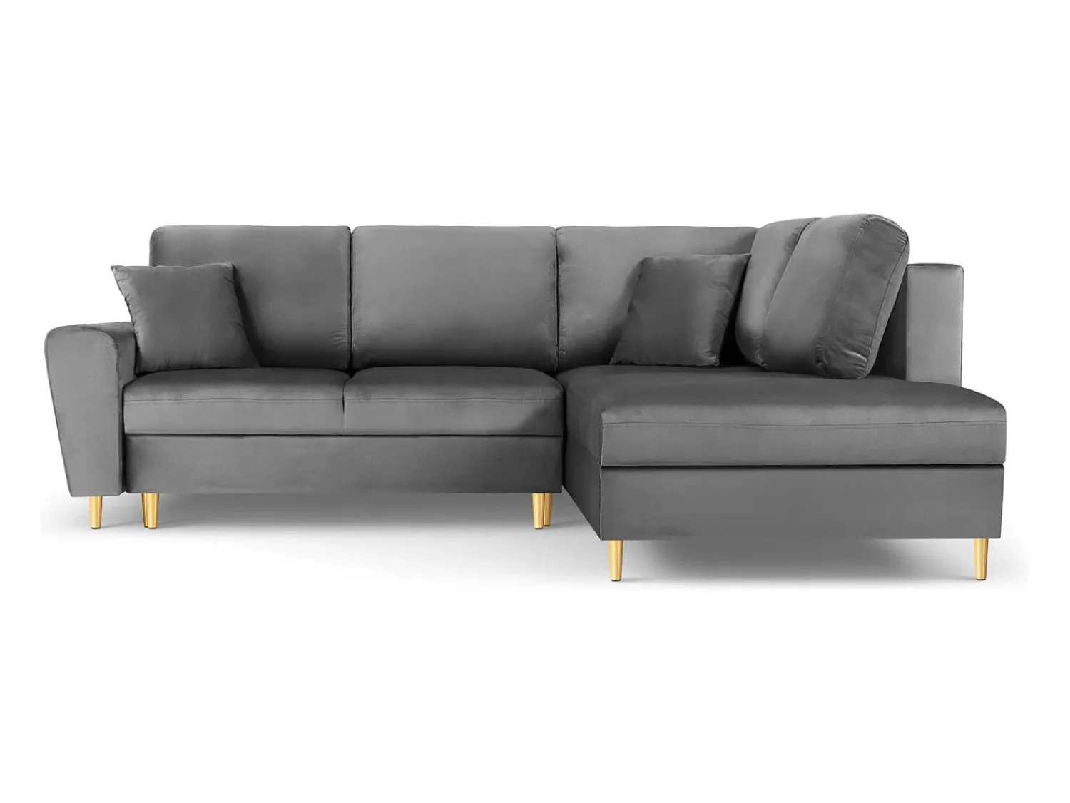 Discount Cosmopolitan Design - Sofá convertível de canto direito com caixa de arrumação "Kyoto" 5 lugares em veludo cinza claro - 243x194x88cm Cinzento claro