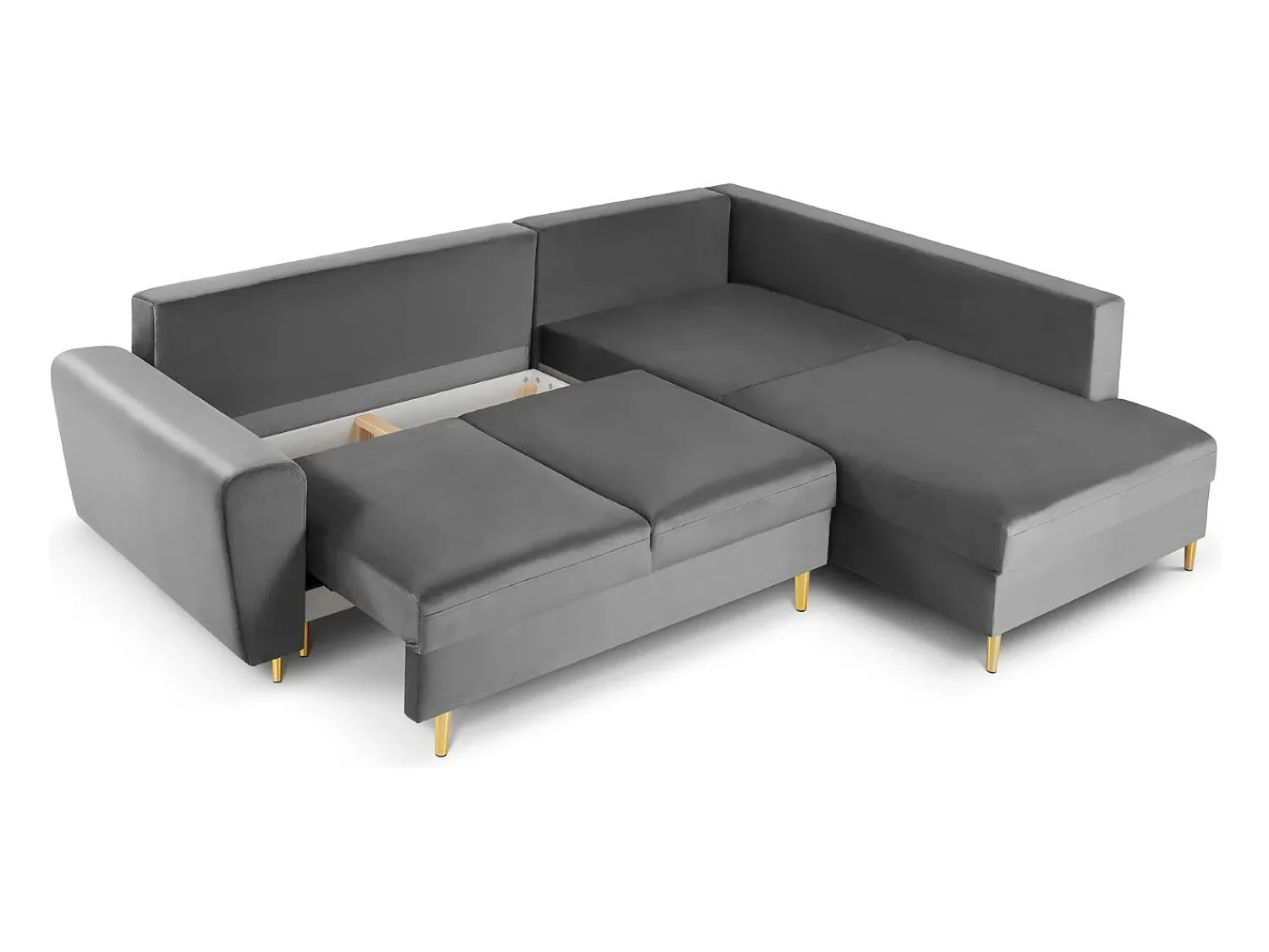 Discount Cosmopolitan Design - Sofá convertível de canto direito com caixa de arrumação "Kyoto" 5 lugares em veludo cinza claro - 243x194x88cm Cinzento claro