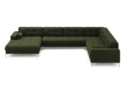 Sofá|Cosmopolitan Design - Sofá de canto direito panorâmico "Bali" 7 lugares em tecido estrutural - 327x256x75cm Verde