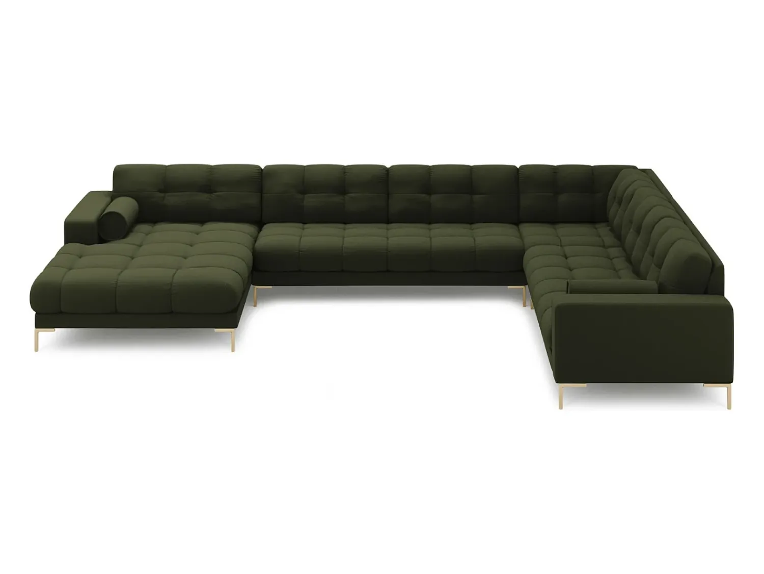 Sofá|Cosmopolitan Design - Sofá de canto direito panorâmico "Bali" 7 lugares em tecido estrutural - 327x256x75cm Verde