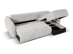 Cosmopolitan Design - Sofá convertível de canto direito com caixa de arrumação "Matera" 4 lugares em tecido chenille cinza claro - 253x173x86cm^ Sofá