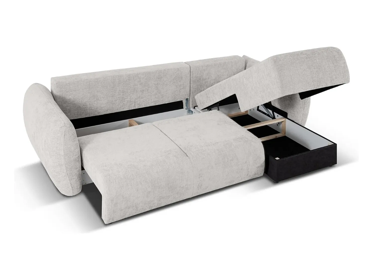 Cosmopolitan Design - Sofá convertível de canto direito com caixa de arrumação "Matera" 4 lugares em tecido chenille cinza claro - 253x173x86cm^ Sofá