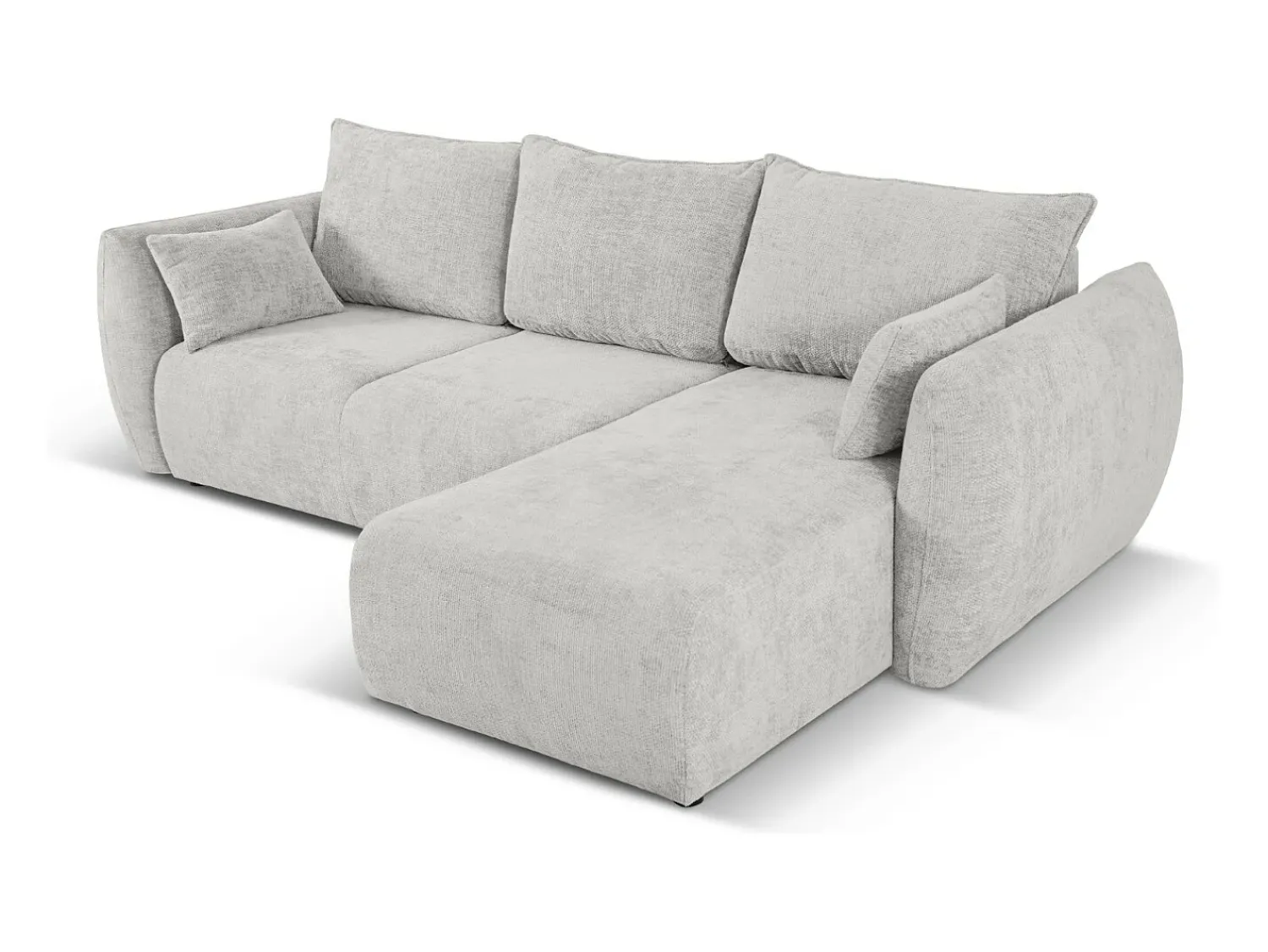 Cosmopolitan Design - Sofá convertível de canto direito com caixa de arrumação "Matera" 4 lugares em tecido chenille cinza claro - 253x173x86cm^ Sofá
