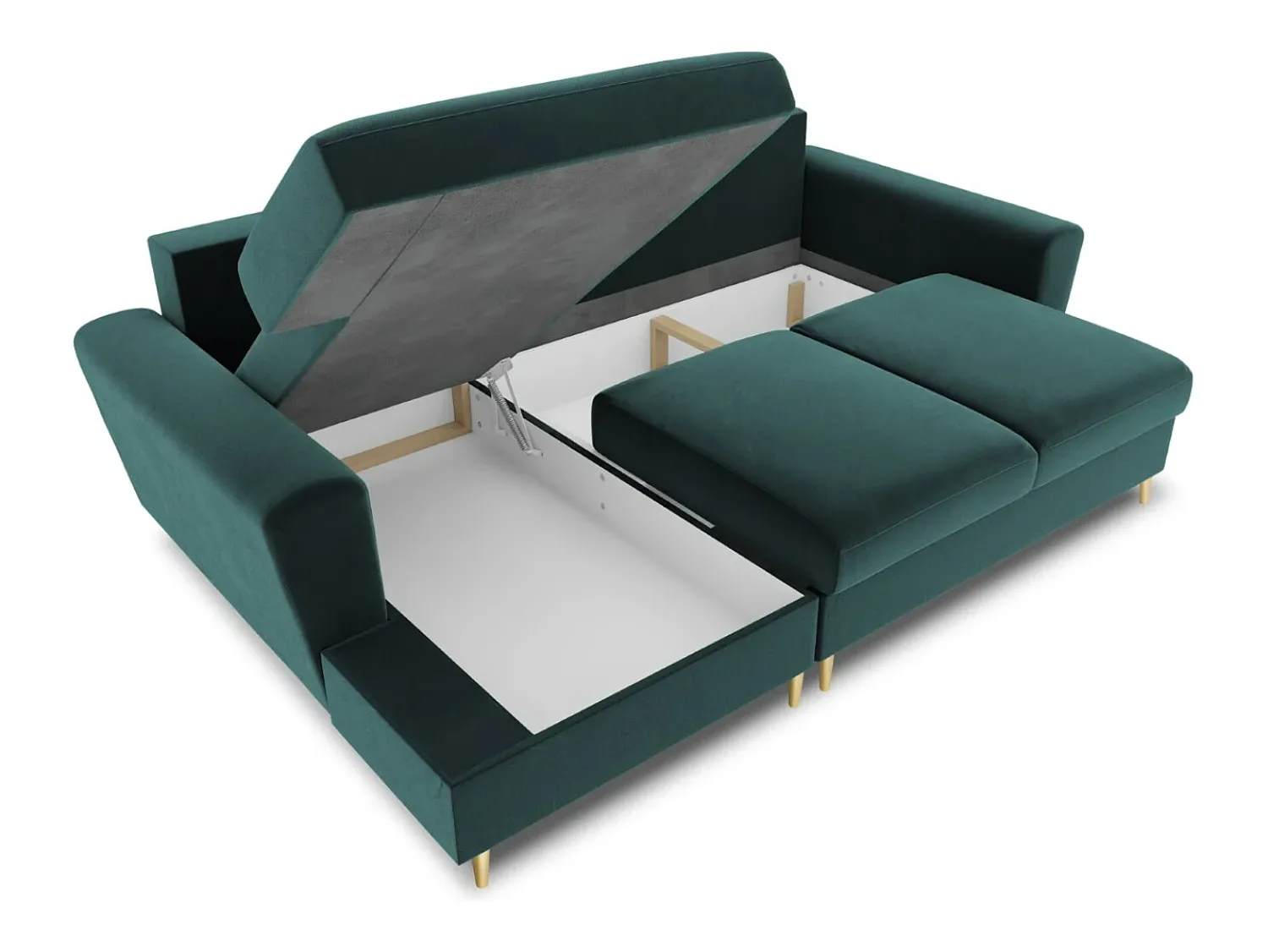 Sofá*Cosmopolitan Design - Sofá convertível de canto esquerdo com caixa de arrumação "Kyoto" 4 lugares em veludo petróleo - 241x145x88cm Verde esmeralda