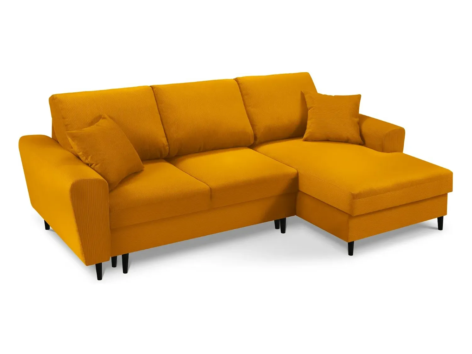 Sofá*Cosmopolitan Design - Sofá convertível de canto direito com caixa de arrumação "Kyoto" 4 lugares em veludo cotelê - 241x145x88cm Amarelo