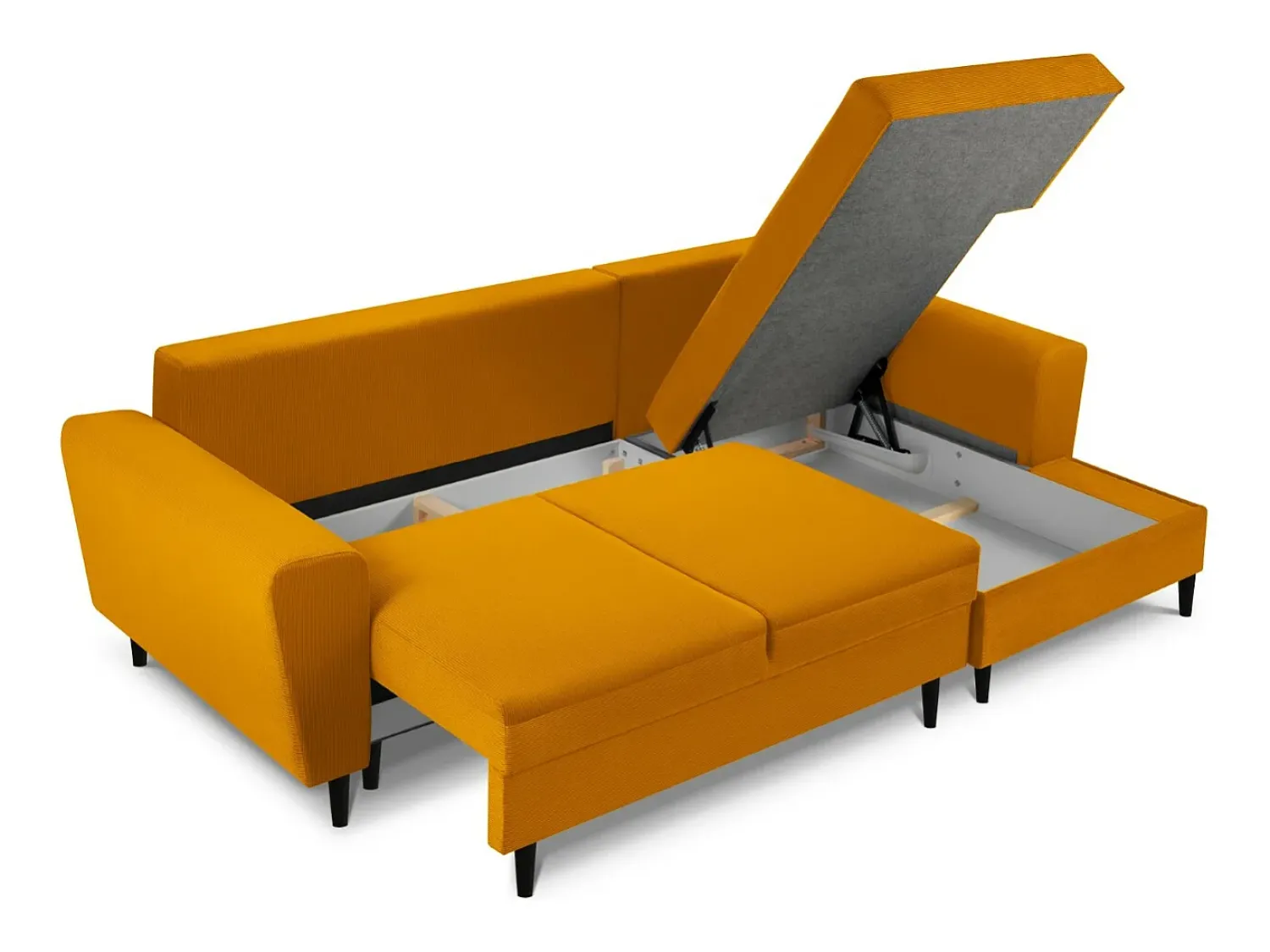 Sofá*Cosmopolitan Design - Sofá convertível de canto direito com caixa de arrumação "Kyoto" 4 lugares em veludo cotelê - 241x145x88cm Amarelo
