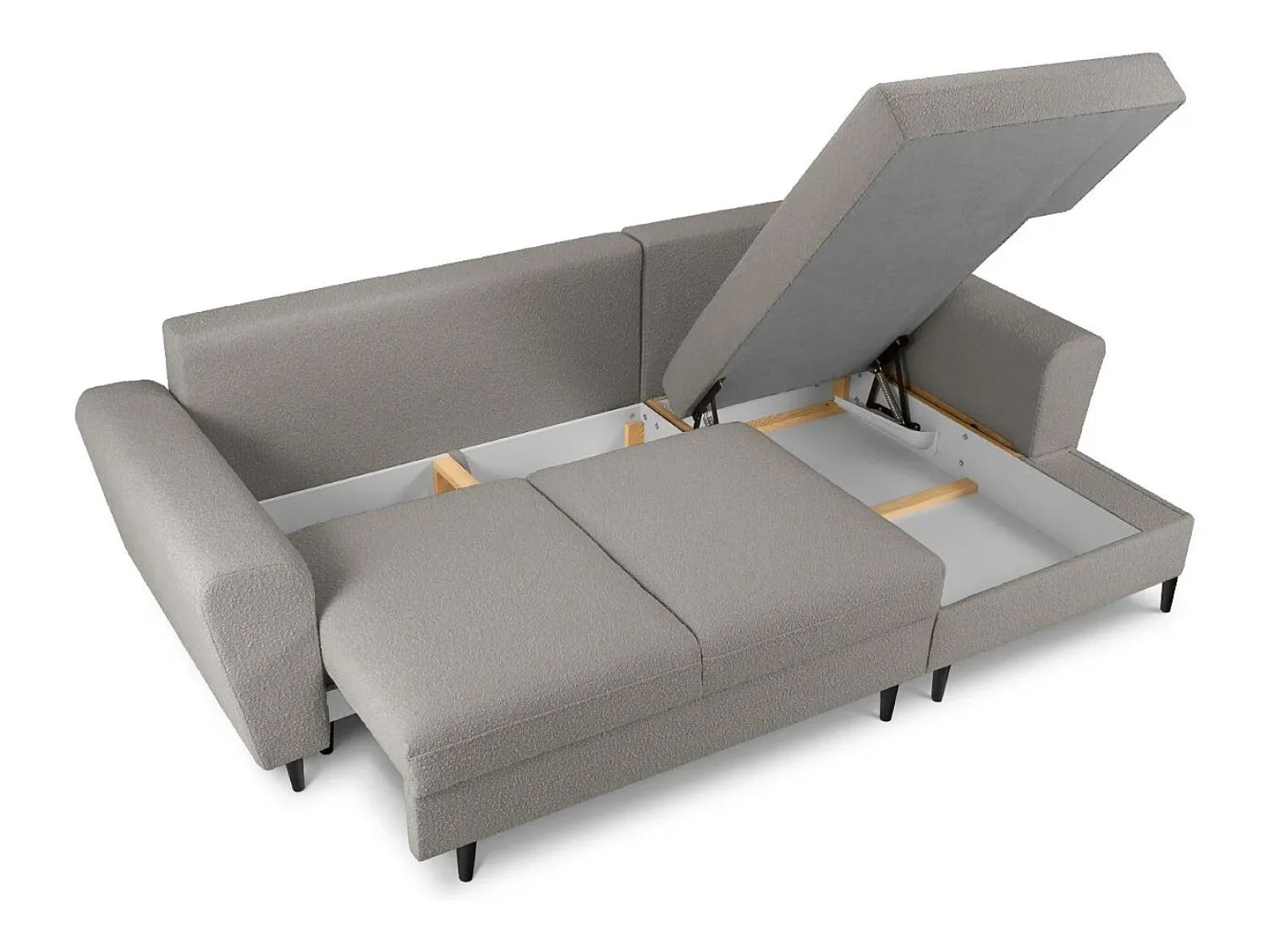 Sofá*Cosmopolitan Design - Sofá convertível de canto direito com caixa de arrumação "Kyoto" 4 lugares em tecido bouclé cinza - 241x145x88cm Cinzento