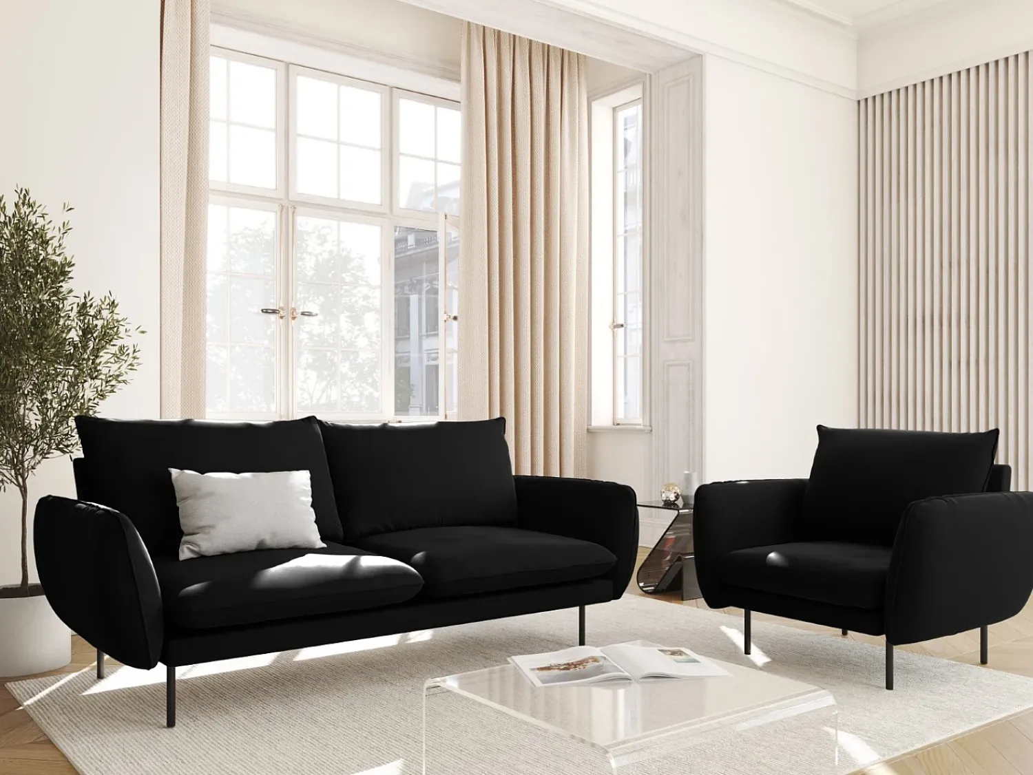 Online Cosmopolitan Design - Sofá "Vienna" 2 lugares em veludo - 160x92x95cm Preto