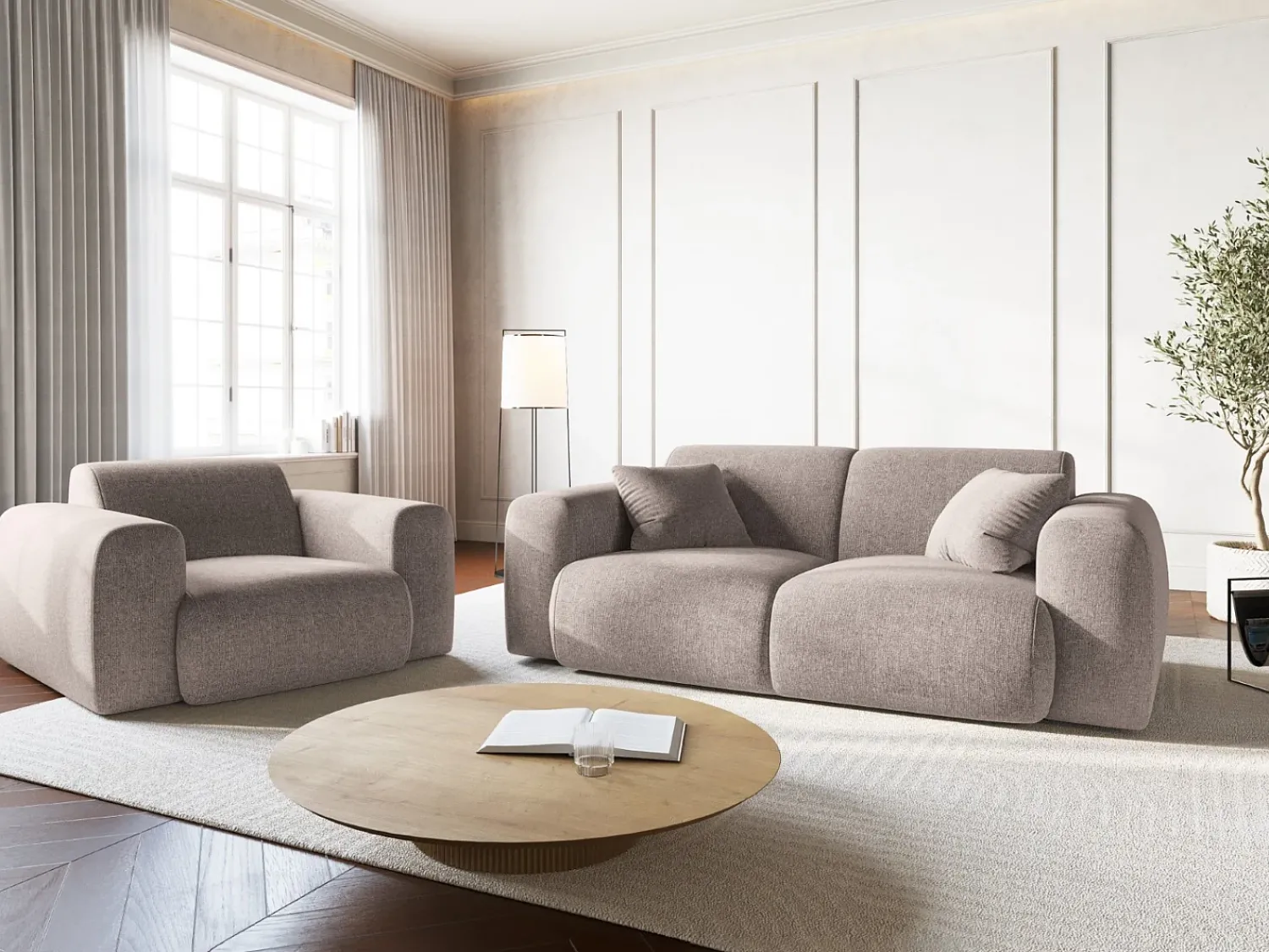 Cosmopolitan Design - Sofá "Nolio" 2 lugares em tecido chenille - 170x95x72cm Bege