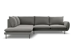 Sofá|Cosmopolitan Design - Sofá de canto esquerdo "Vienna" 6 lugares em veludo cinza claro - 275x185x95cm Cinzento claro