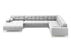 Cosmopolitan Design - Sofá de canto direito panorâmico "Bali" 7 lugares em tecido estrutural cinza claro - 327x256x75cm^ Sofá