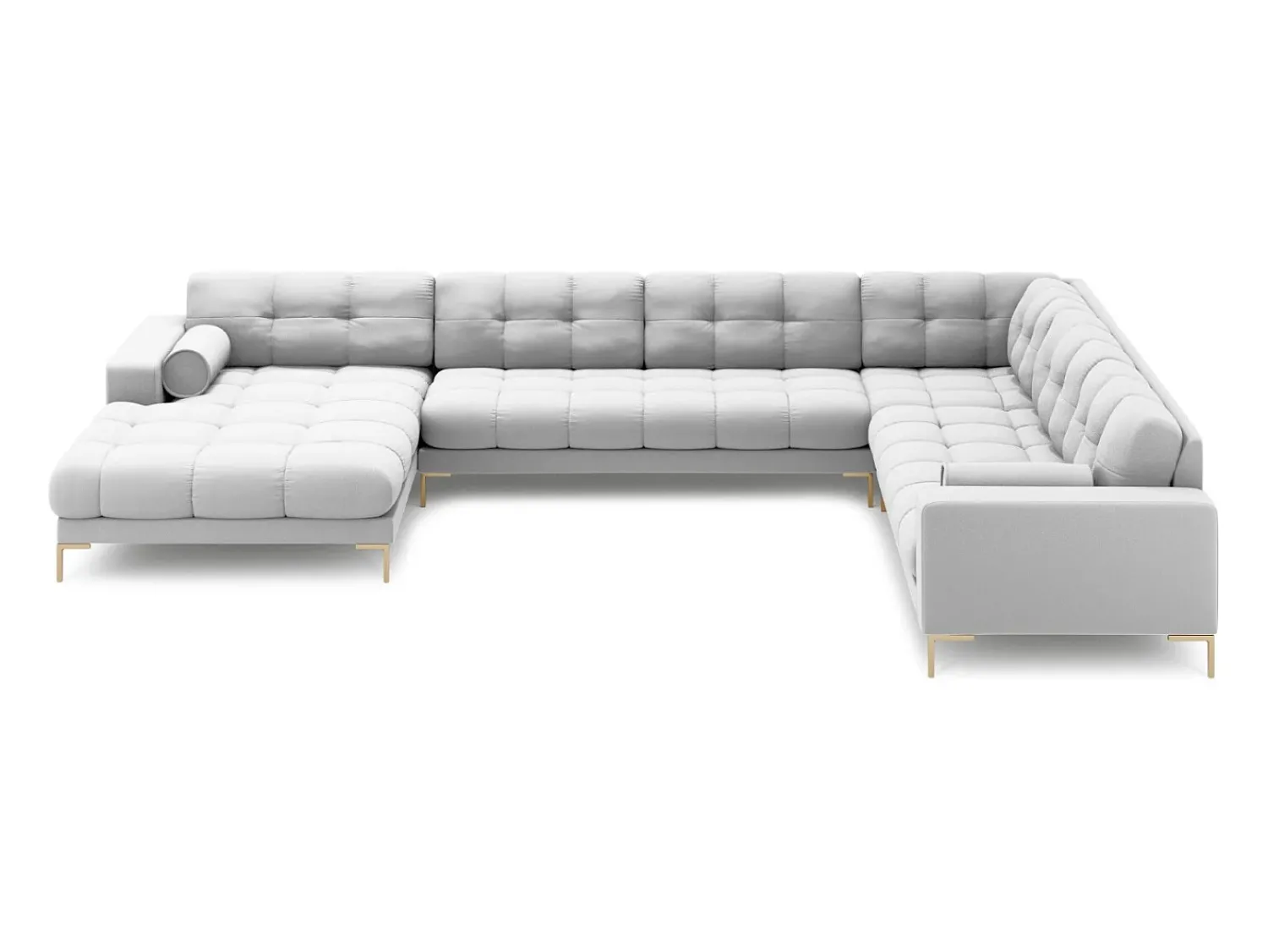 Cosmopolitan Design - Sofá de canto direito panorâmico "Bali" 7 lugares em tecido estrutural cinza claro - 327x256x75cm^ Sofá