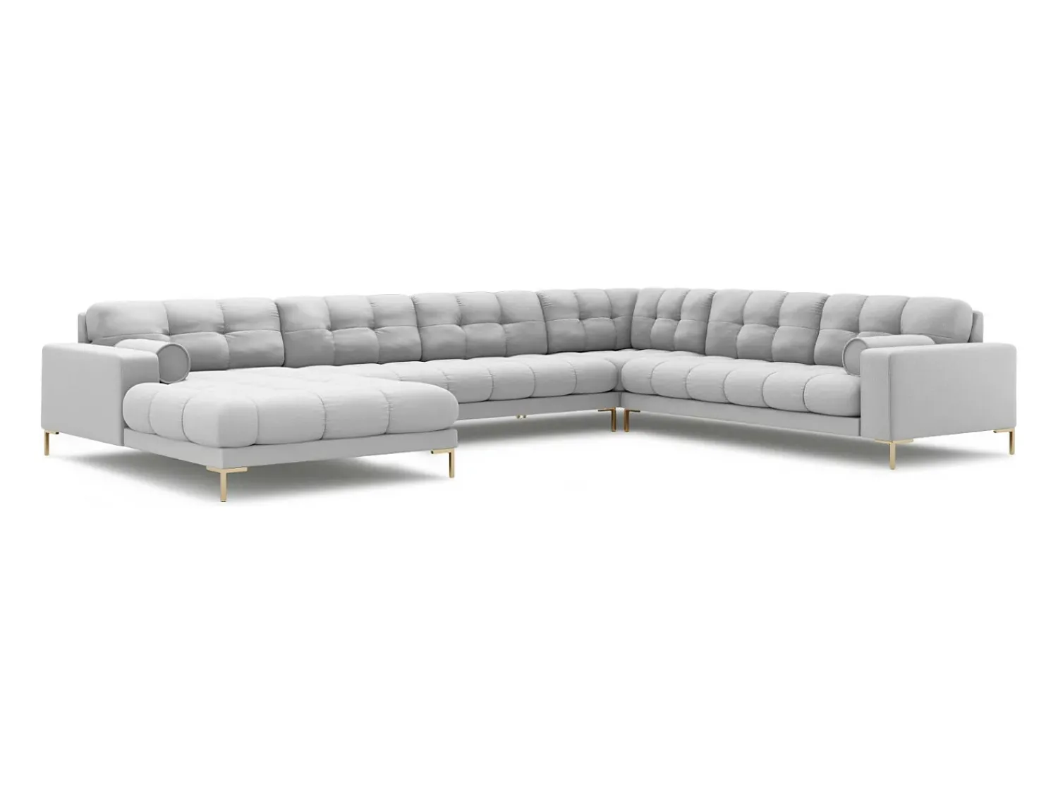 Cosmopolitan Design - Sofá de canto direito panorâmico "Bali" 7 lugares em tecido estrutural cinza claro - 327x256x75cm^ Sofá