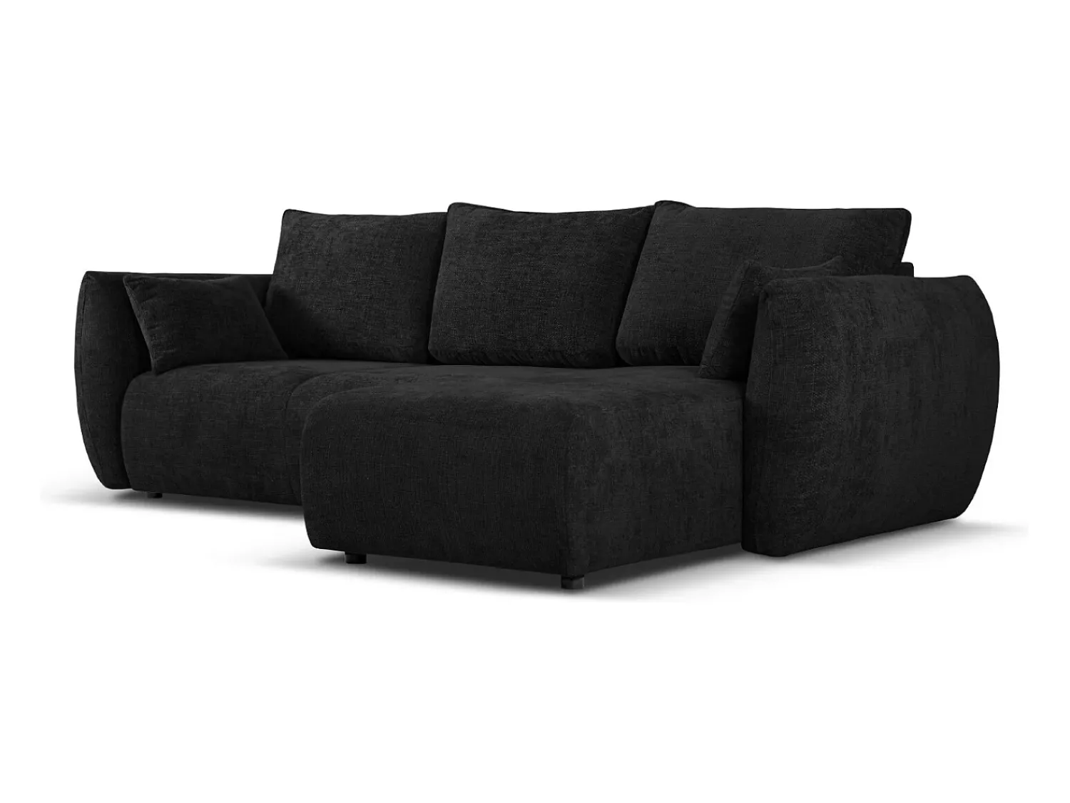 Sofá|Cosmopolitan Design - Sofá convertível de canto direito com caixa de arrumação "Matera" 4 lugares em tecido chenille - 253x173x86cm Preto