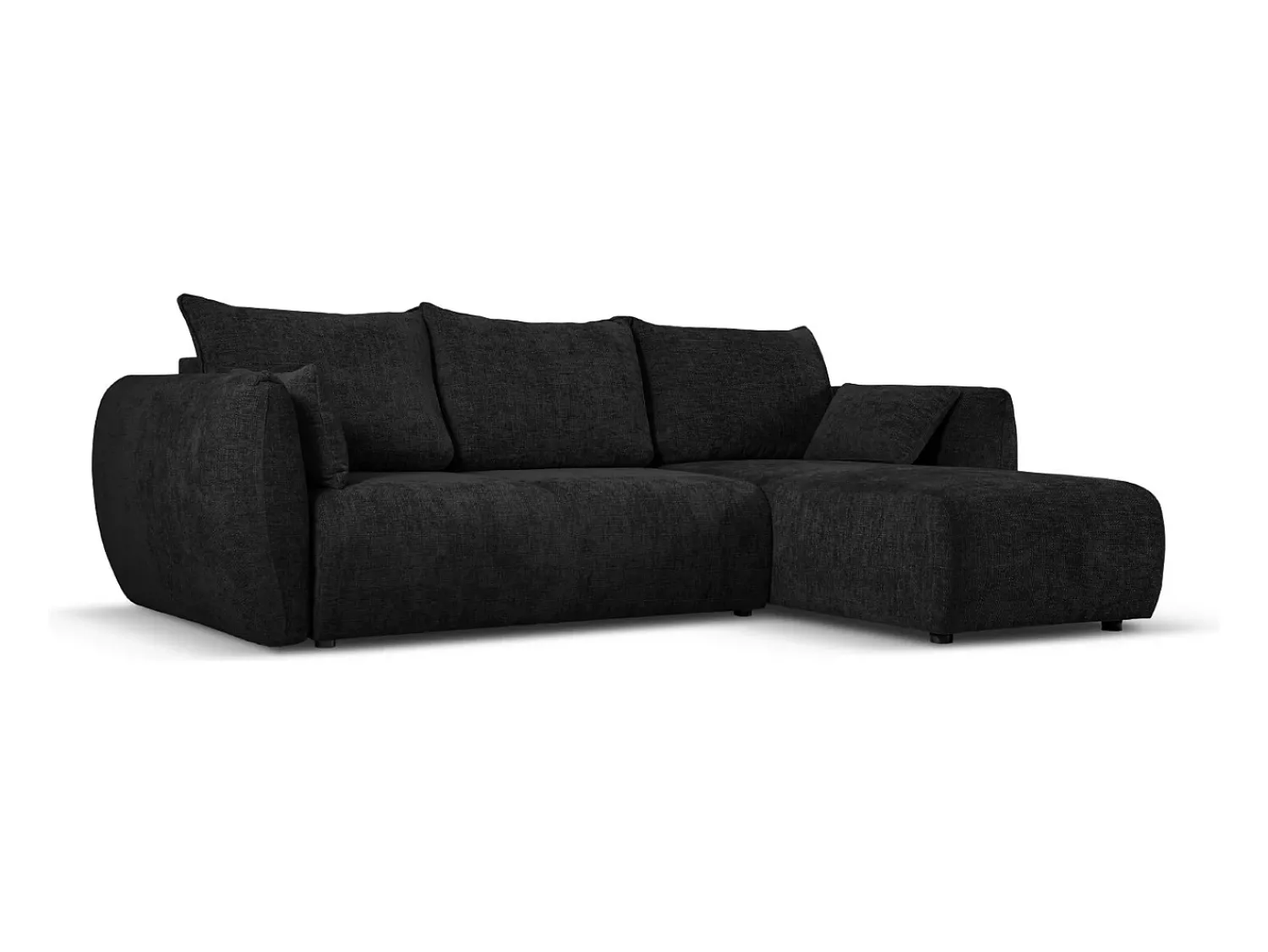 Sofá|Cosmopolitan Design - Sofá convertível de canto direito com caixa de arrumação "Matera" 4 lugares em tecido chenille - 253x173x86cm Preto