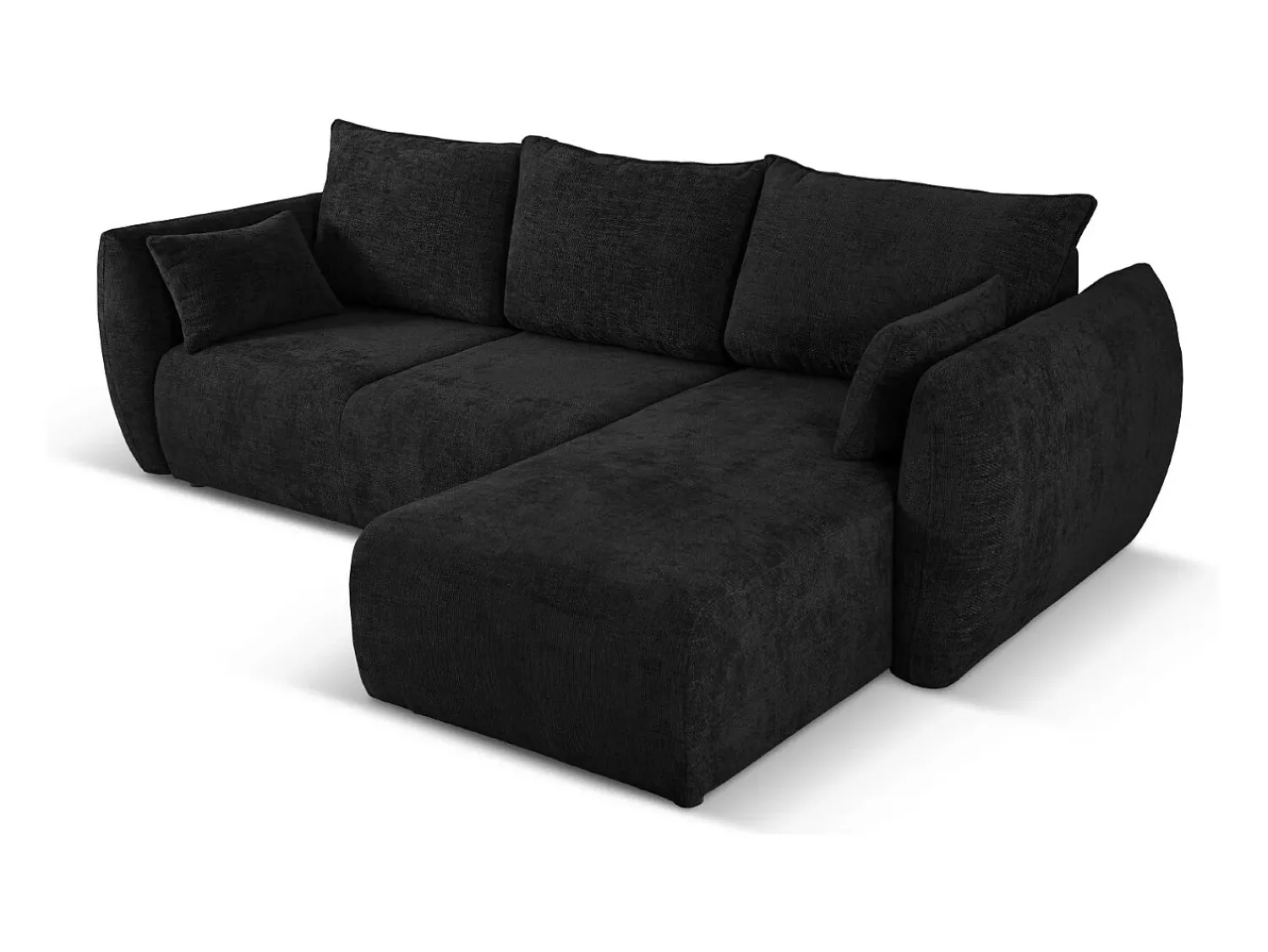 Sofá|Cosmopolitan Design - Sofá convertível de canto direito com caixa de arrumação "Matera" 4 lugares em tecido chenille - 253x173x86cm Preto