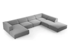 Cosmopolitan Design - Sofá de canto direito panorâmico "Arendal" 7 lugares em veludo cinza claro - 364x262x70cm^ Sofá