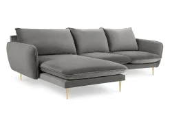 Sofá*Cosmopolitan Design - Sofá de canto esquerdo "Vienna" 5 lugares em veludo cinza claro - 255x170x95cm Cinzento claro