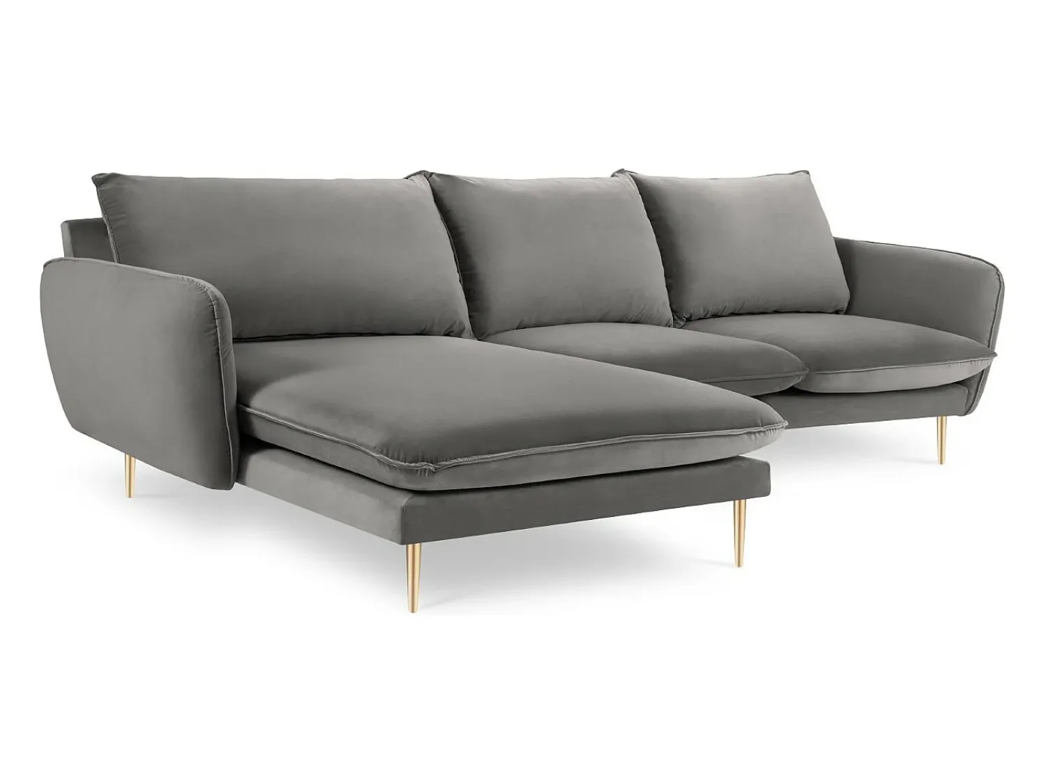 Sofá*Cosmopolitan Design - Sofá de canto esquerdo "Vienna" 5 lugares em veludo cinza claro - 255x170x95cm Cinzento claro