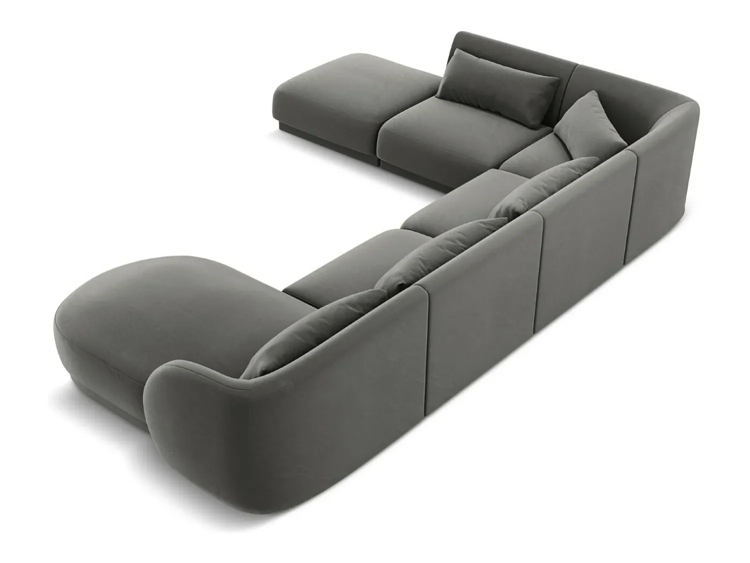 Cosmopolitan Design - Sofá de canto panorâmico à esquerda "Tulum" 6 lugares em veludo cinza claro - 330x255x70cm^ Sofá
