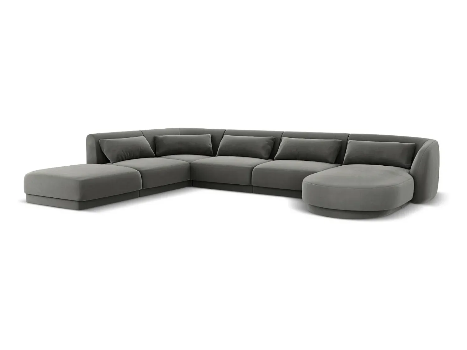 Cosmopolitan Design - Sofá de canto panorâmico à esquerda "Tulum" 6 lugares em veludo cinza claro - 330x255x70cm^ Sofá