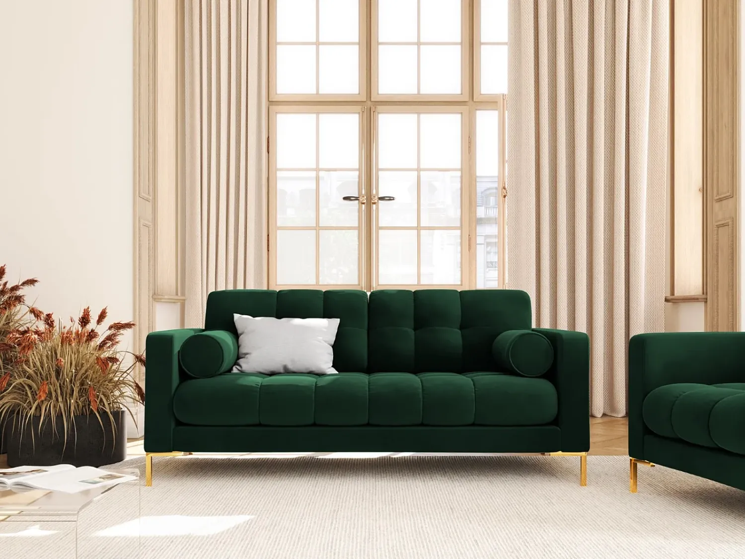 Sofá|Cosmopolitan Design - Sofá "Bali" 2 lugares em veludo verde garrafa - 152x92x75cm Verde pinho