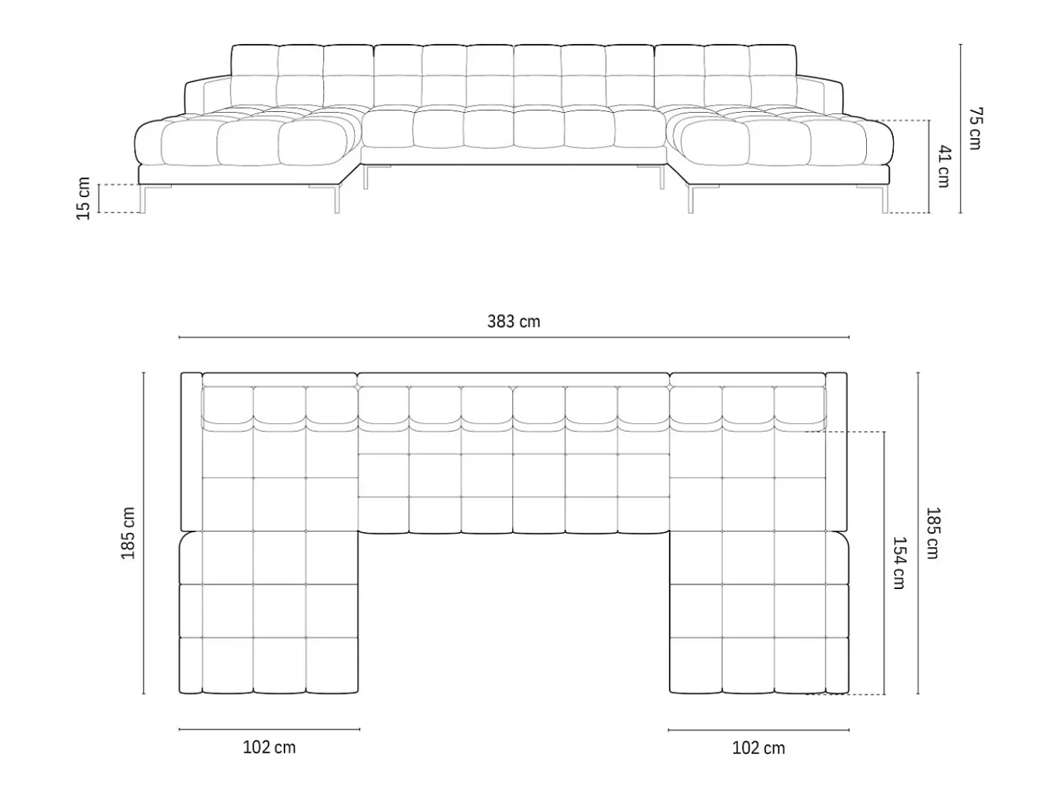 Cosmopolitan Design - Sofá panorâmico "Bali" 7 lugares em tecido estrutural - 383x185x75cm^ Sofá
