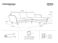 Best Cosmopolitan Design - Sofá de canto direito "Vienna" 5 lugares em tecido estrutural - 255x170x95cm Bege