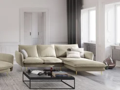 Best Cosmopolitan Design - Sofá de canto direito "Vienna" 5 lugares em tecido estrutural - 255x170x95cm Bege
