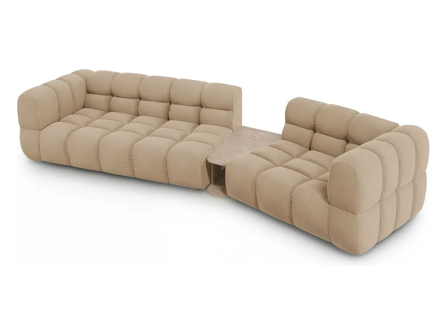 Discount Cosmopolitan Design - Sofá modular direito "Sky" 3 lugares em veludo areia - 353x148x75cm Camel