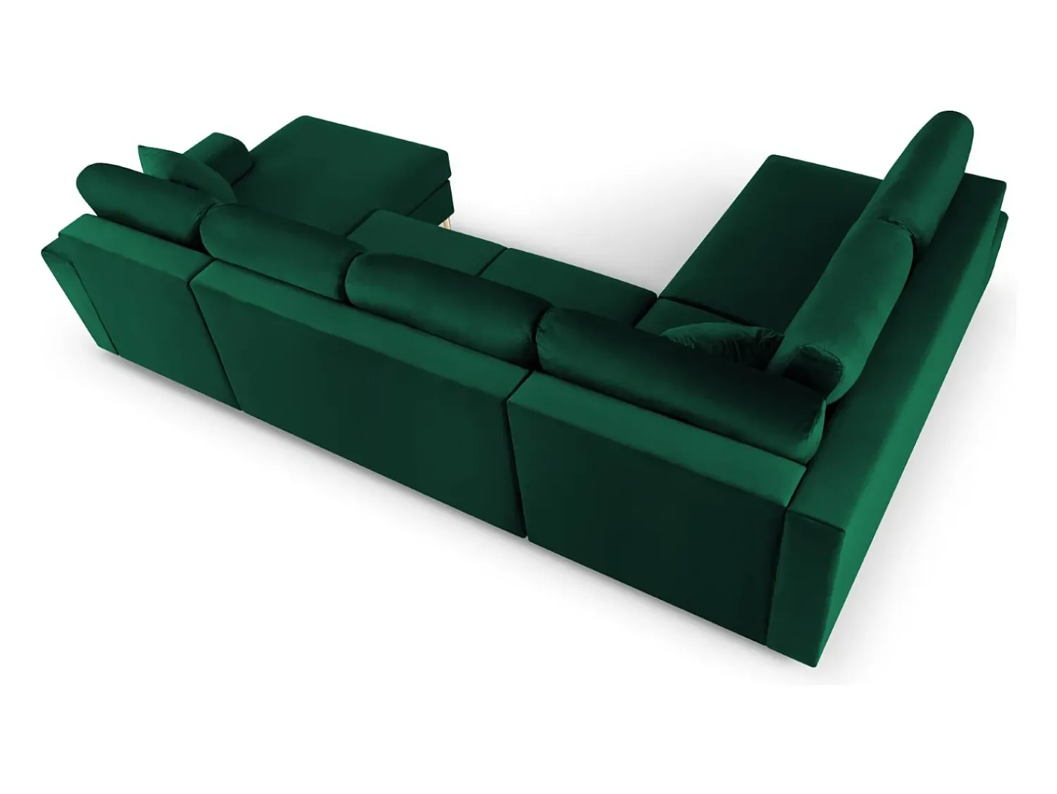 Sofá|Cosmopolitan Design - Sofá panorâmico convertível esquerdo com caixa de arrumação "Kyoto" 7 lugares em veludo verde garrafa - 313x194x88cm Verde pinho
