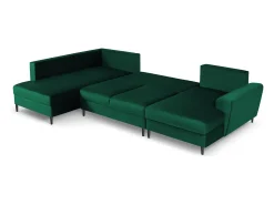 Sofá|Cosmopolitan Design - Sofá panorâmico convertível esquerdo com caixa de arrumação "Kyoto" 7 lugares em veludo verde garrafa - 313x194x88cm Verde pinho