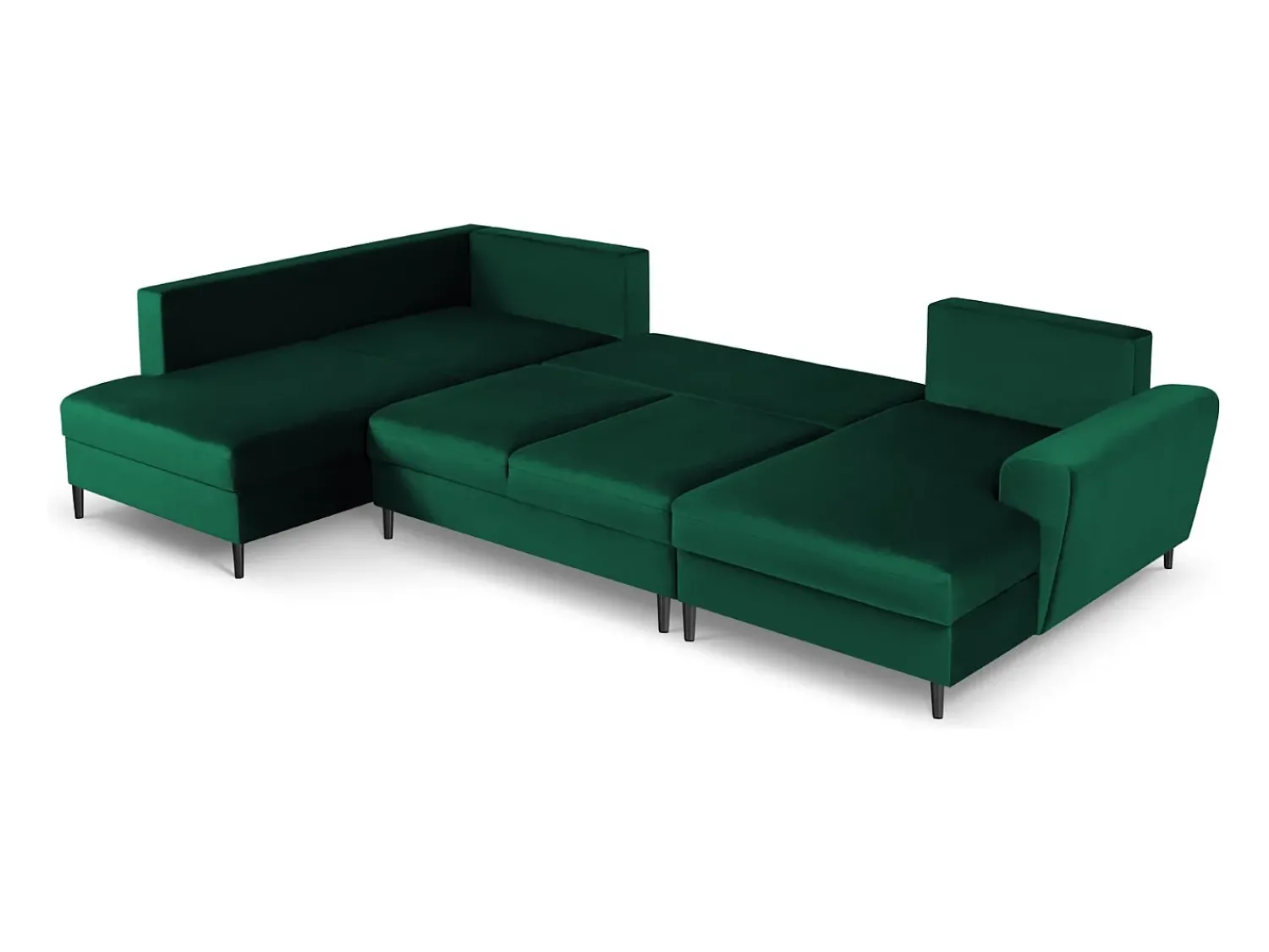 Sofá|Cosmopolitan Design - Sofá panorâmico convertível esquerdo com caixa de arrumação "Kyoto" 7 lugares em veludo verde garrafa - 313x194x88cm Verde pinho