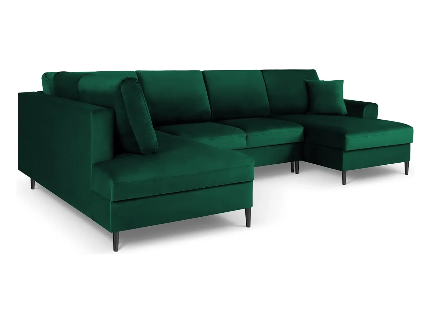 Sofá|Cosmopolitan Design - Sofá panorâmico convertível esquerdo com caixa de arrumação "Kyoto" 7 lugares em veludo verde garrafa - 313x194x88cm Verde pinho