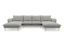 Cosmopolitan Design - Sofá panorâmico "Vienna" 6 lugares em tecido estrutural cinza claro - 350x170x95cm^ Sofá